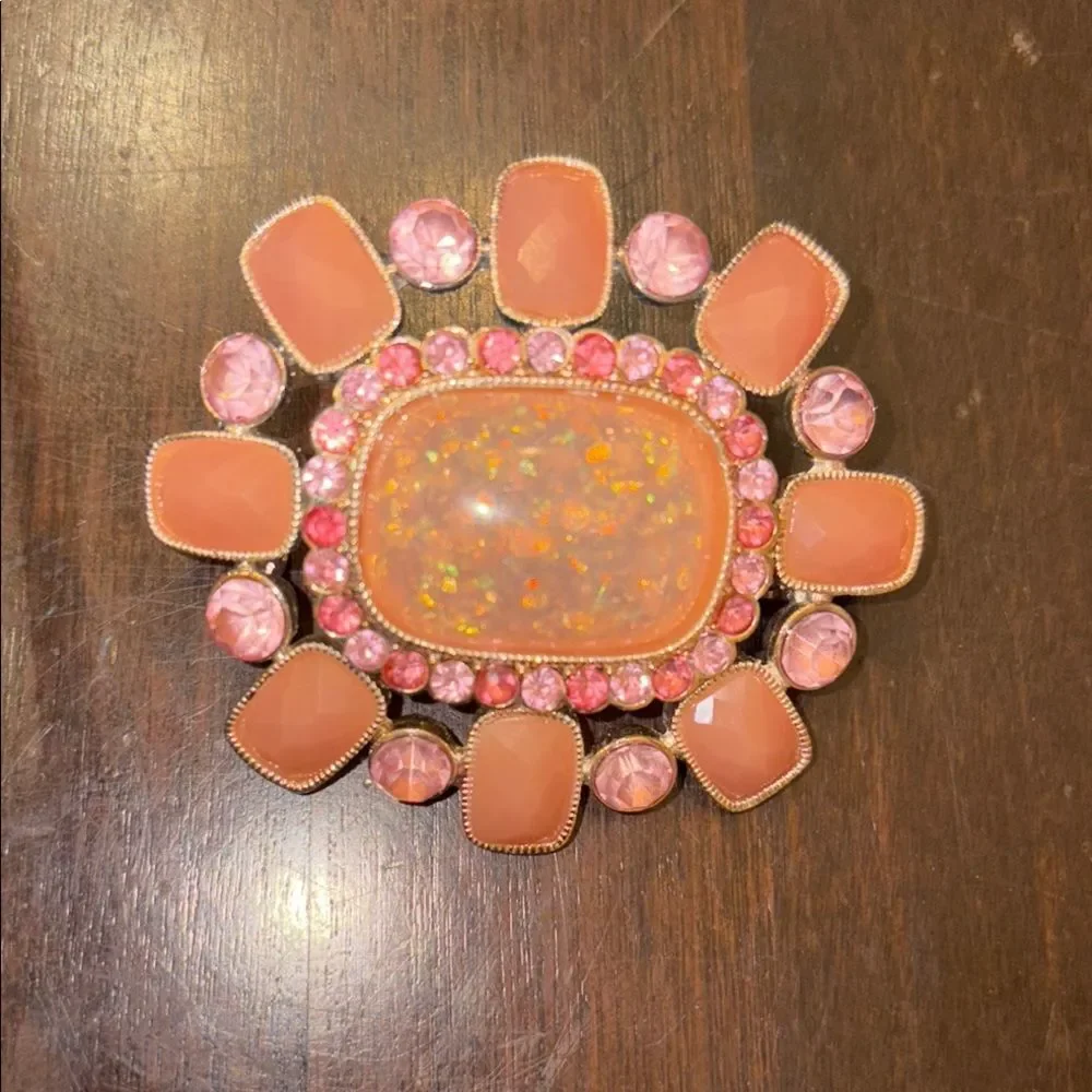 Ornate Pink Sparkly Floral Brooch